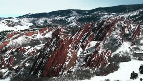 After-snow-spring-blizzard-Roxborogh-State-Park-Golf-Course-aerial-drone-Colorado-Front-Range-winter-spring-deep-powder-dramatic-sharp-pointy-red-rocks-mountain-landscape-Littleton-Denver-circle-right