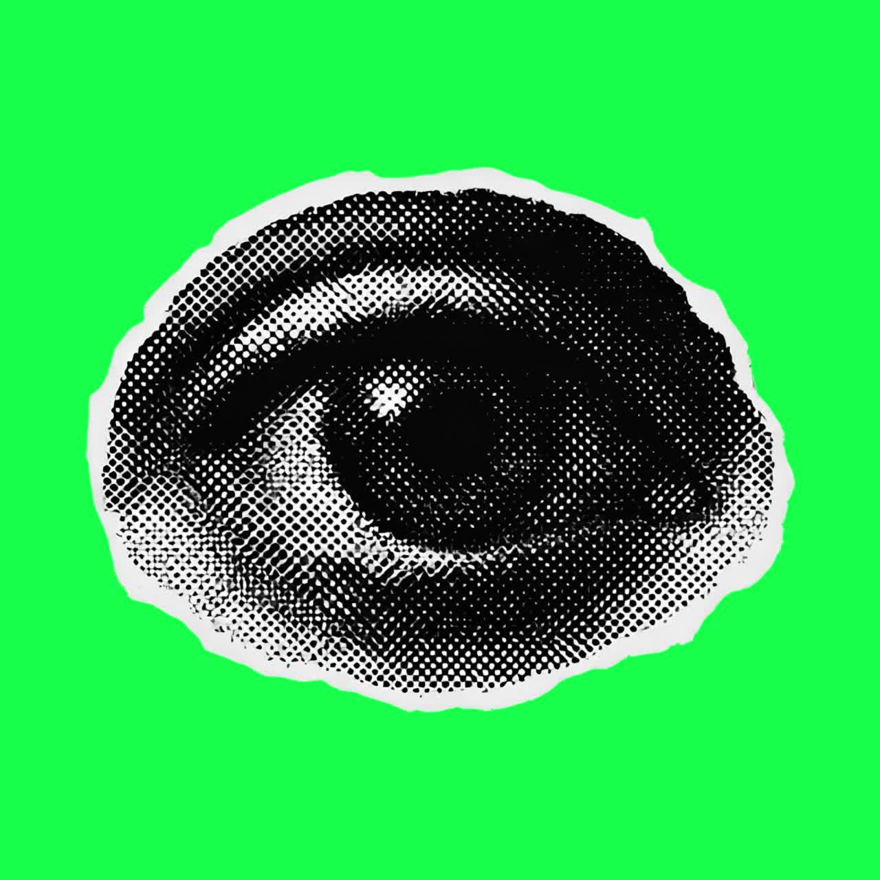 Pop art eye collage animation, transparent 4K video, green screen