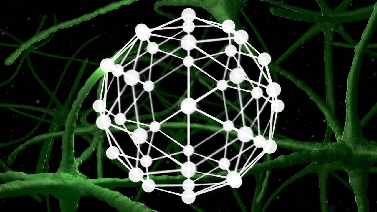 신경세포를 통과하는 신호에 대한 연결 네트워크의 지구의 디지털 애니메이션
