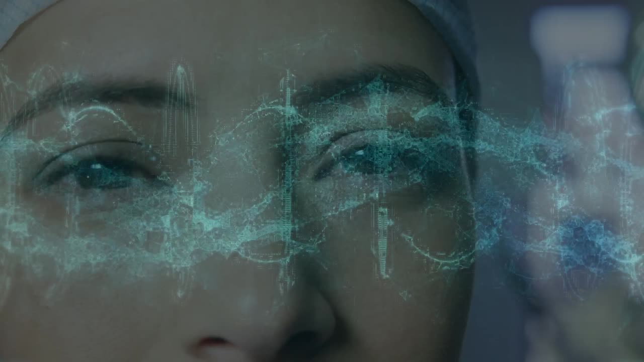 animación de cadenas de adn giratorias y procesamiento de datos sobre mujeres