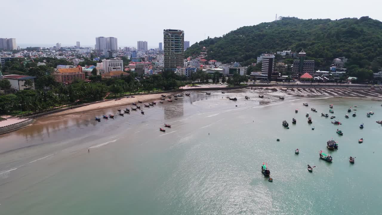 Aerial View Of Fishing Boats At Vung Tau Beach.