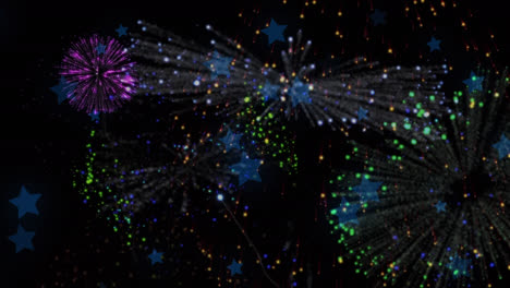 animación de fuegos artificiales coloridos que explotan en la víspera de año nuevo