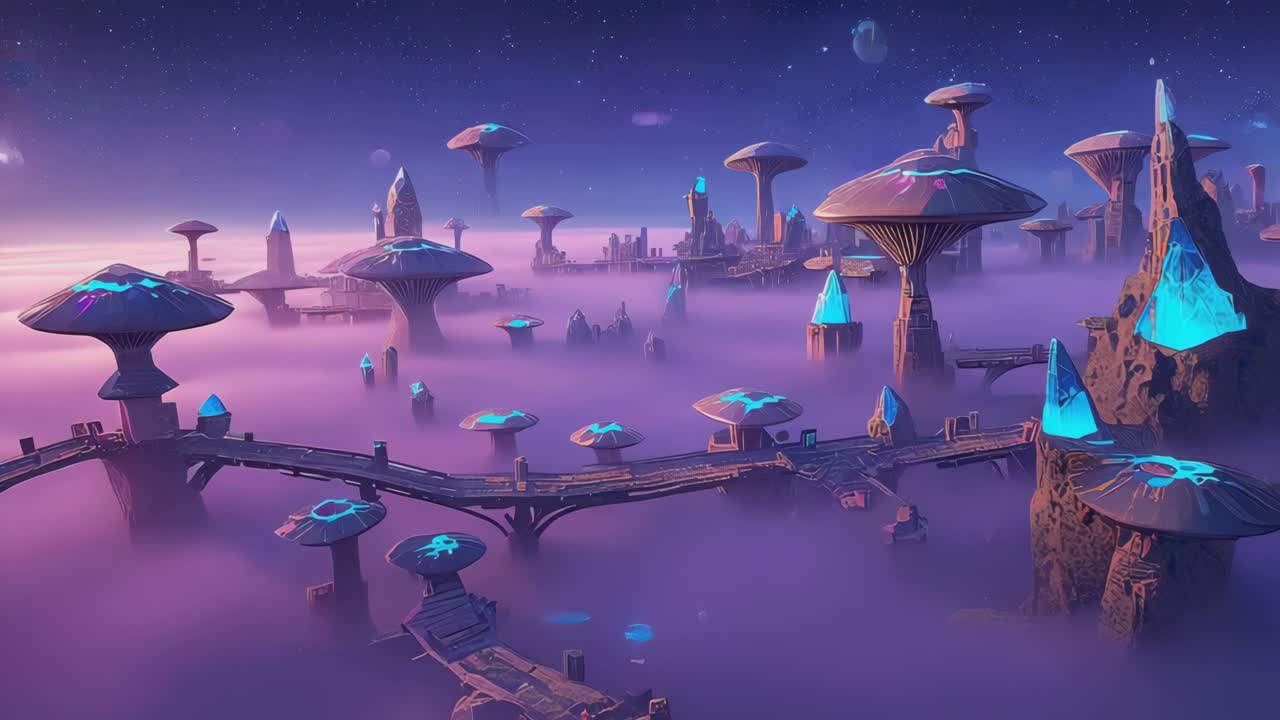 Futuristic Alien City in the Fog
