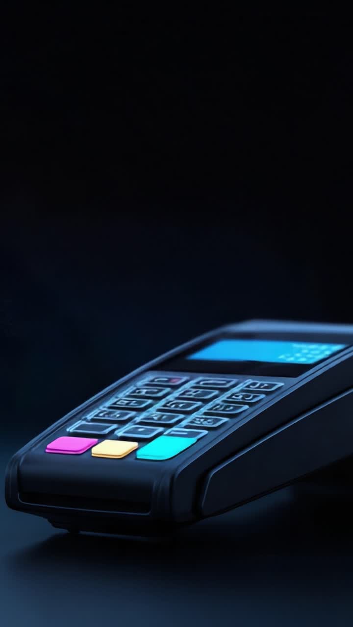 Innovative Contactless Payment Technology: A Close-Up View of a Touchscreen Payment Terminal with Vibrant Colors and a Glimpse into Modern Transaction Methods