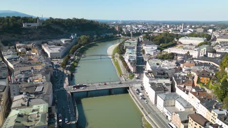 cinematic drone shot reveals mirabell palace and gardens - salzburg, austria