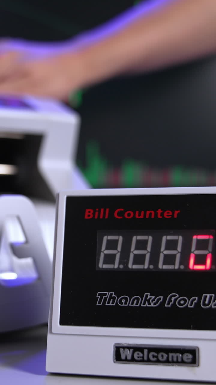 Currency calculating bank payments. Financial banking machine for counting dollars