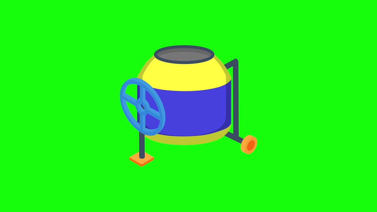 Animated 3D Illustration of a Concrete Mixer on Green Screen