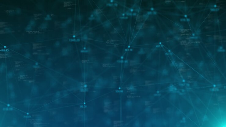 Data matrix simulation digital line internet network grid technology with futuristic hud screen