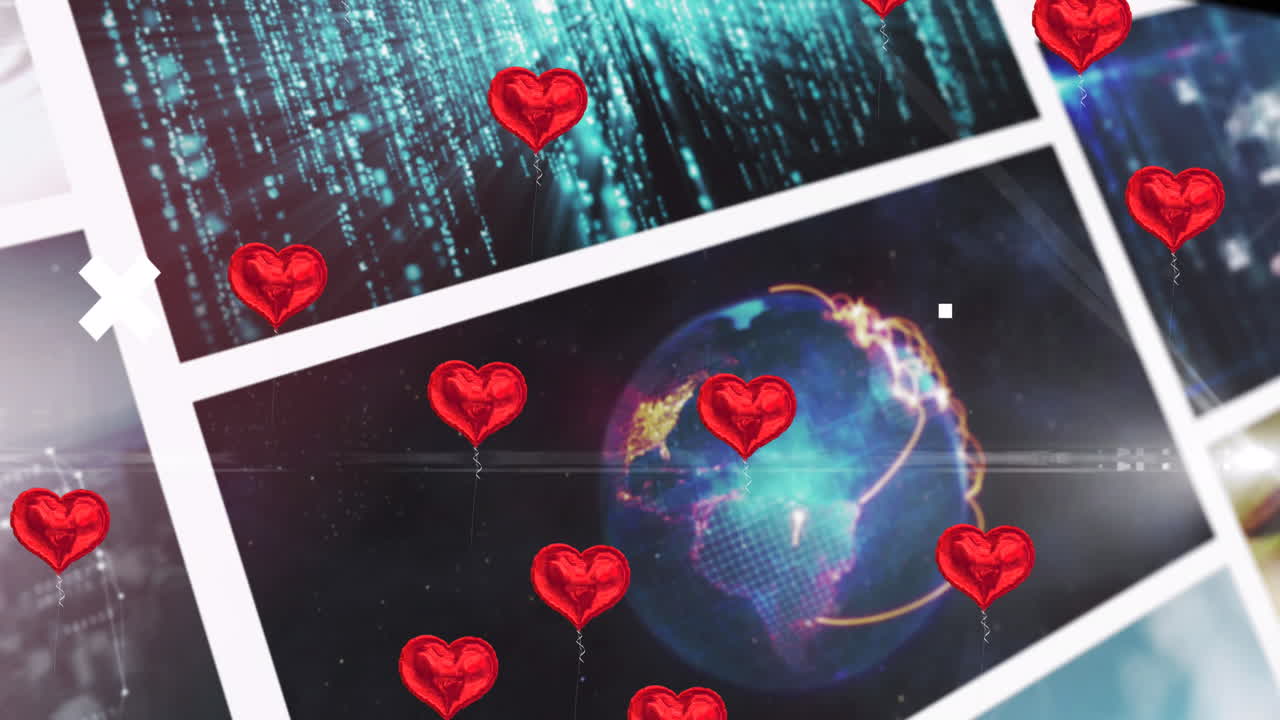 스크린 위를 날아다니는 심장의 애니메이션