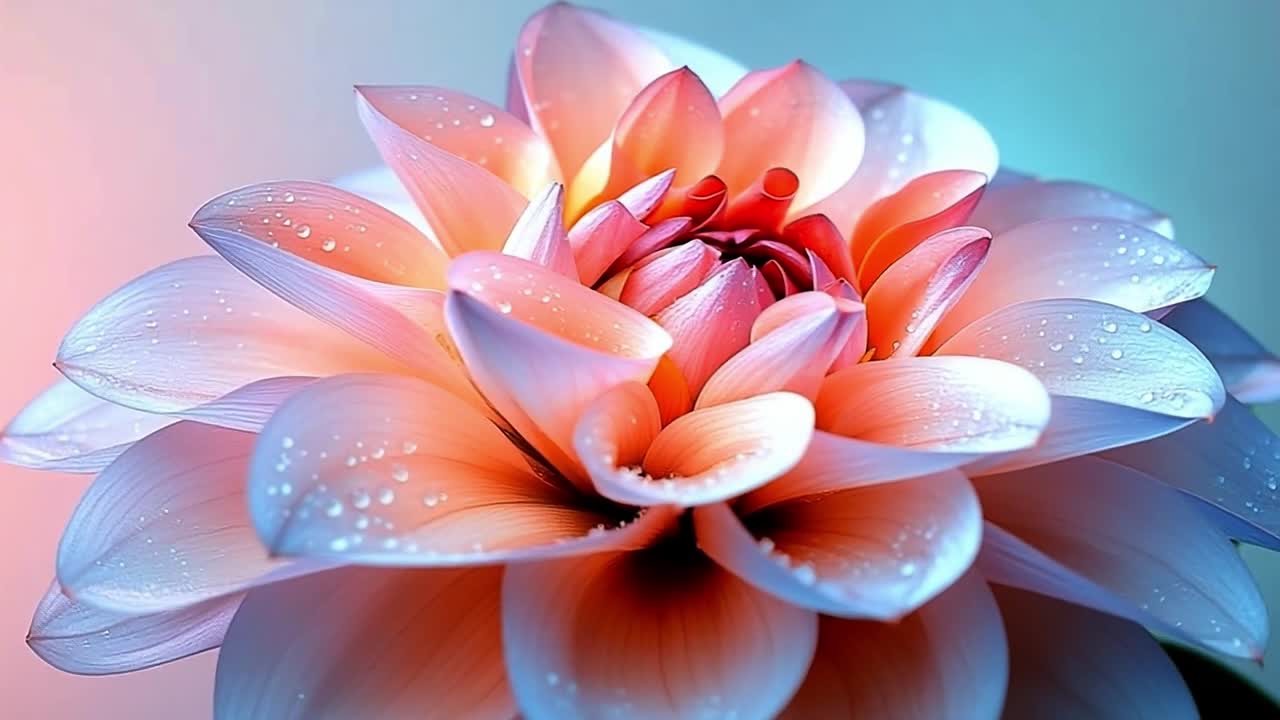 Pink lotus with dew drops. Pink lotus flower with delicate petals glistening from water droplets in a serene, colorful background.