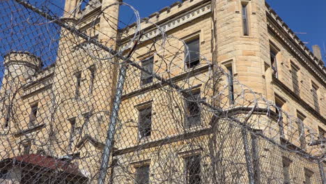 establishing shot of the defunct old joliet prison near chicago illinois 3