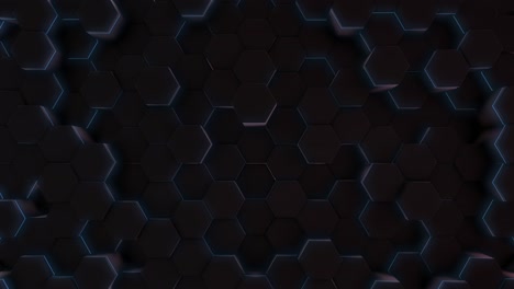 hexágonos prismáticos futuristas negros, panal de miel, seis, movimiento en un fondo minimalista. el concepto de diseño y tecnología. animación 3d. franja de neón. movimiento de cámara