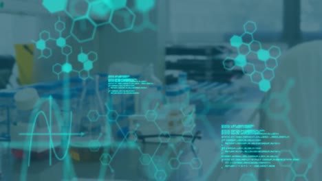 laboratory with data and diagrams in the foreground