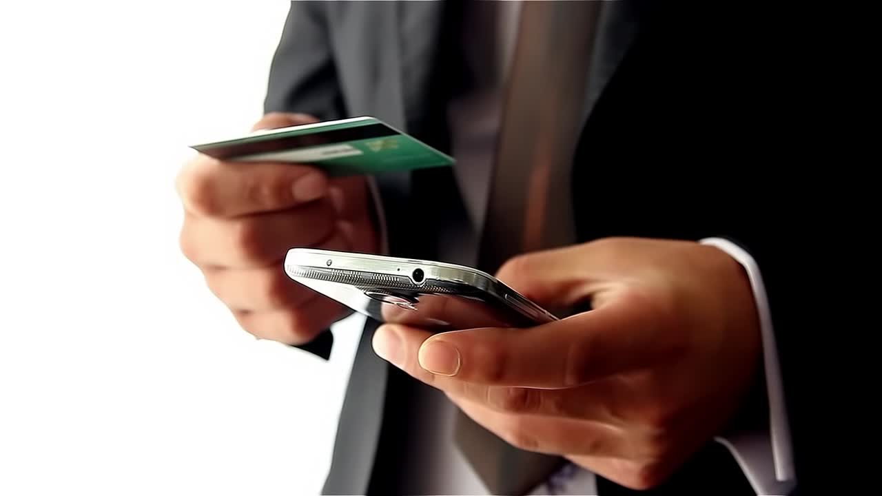 hombre de negocios haciendo un pago en línea con tarjeta de crédito y teléfono inteligente 2
