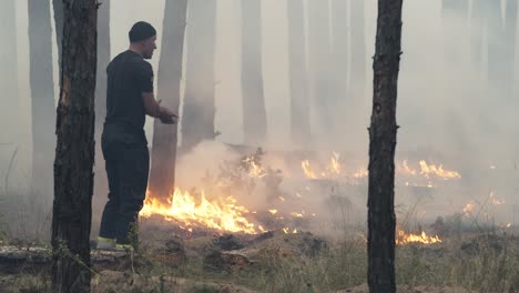 firefighter battling a forest fire