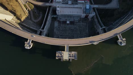 aerial top-down static view over alqueda dam in portugal