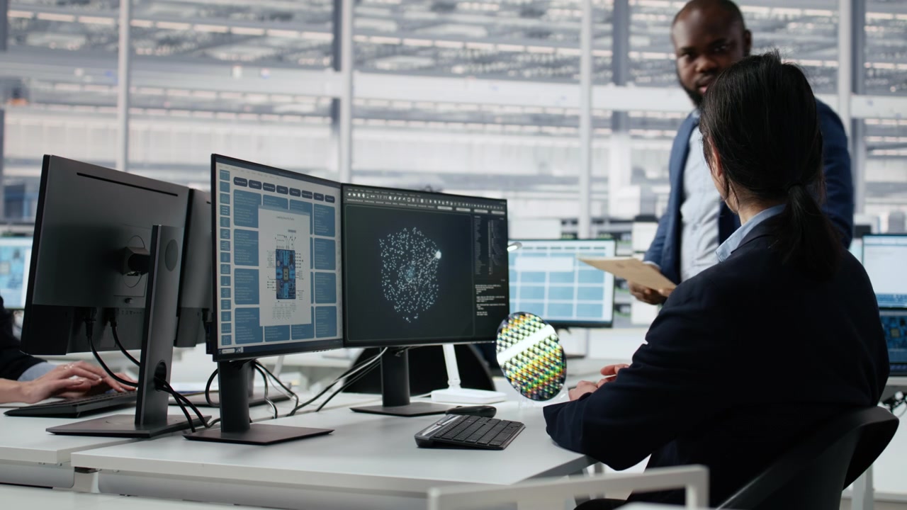 Diverse Team of Engineers Collaborating on Silicon Wafer Technology