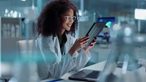 female scientist in laboratory using tablet