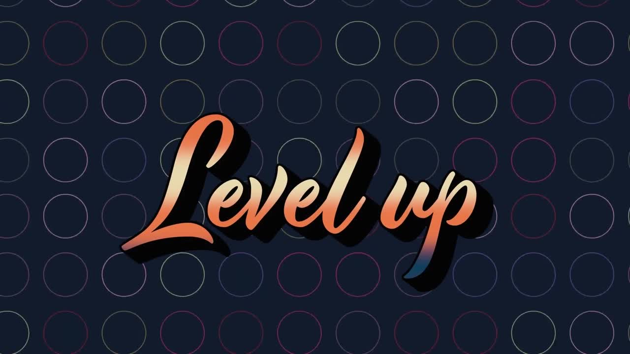 animación de texto de nivel superior y círculos sobre fondo azul