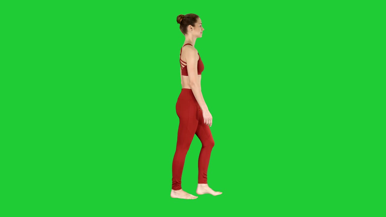 Yoga woman walking, on a Green Screen, Chroma Key