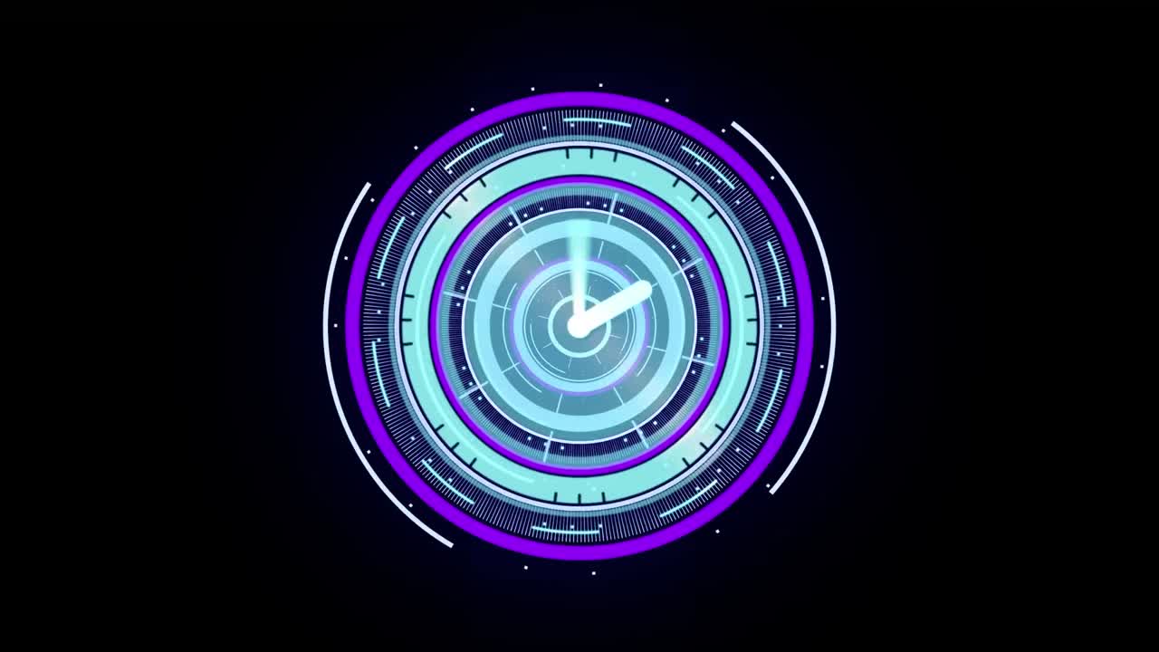 Animazione di scansione con mirino con orologio su sfondo nero.