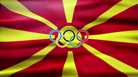 waving flag of macedonia with five-ringed symbol of the olympic games - illustrative loop animation