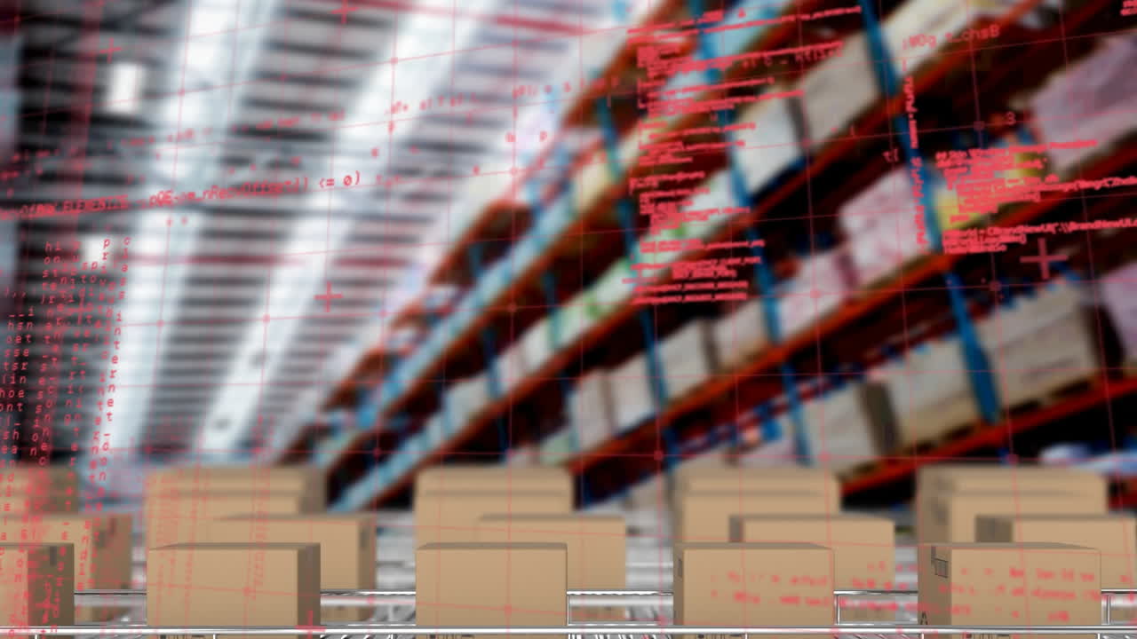 Animazione di elaborazione di statistiche su nastri trasportatori con scatole