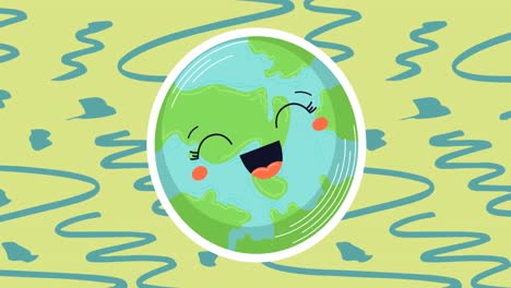 Animation-Eines-Lächelnden-Globus-Und-Eines-Blauen-Musters-Auf-Grünem-Hintergrund