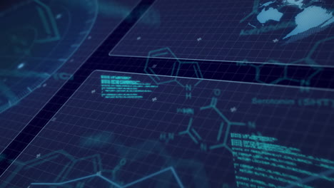 animation of chemical formula and data processing over globe