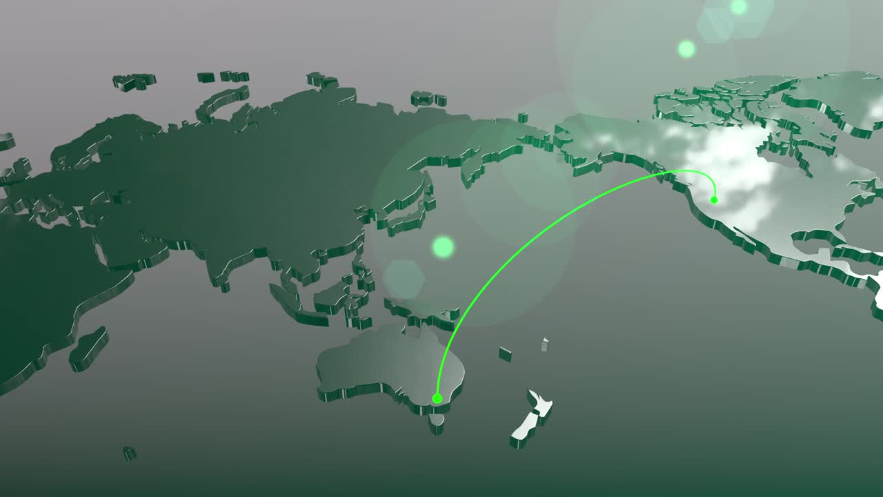 오스트레일리아에서 미국 연결 세계 지도 애니메이션