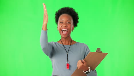 Green-screen,-woman-face-and-sports-coach