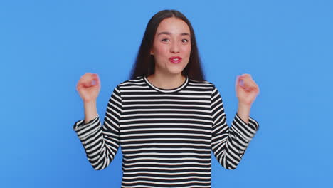 excited amazed woman surprise looking at camera with big eyes shocked by sudden victory wow emotion