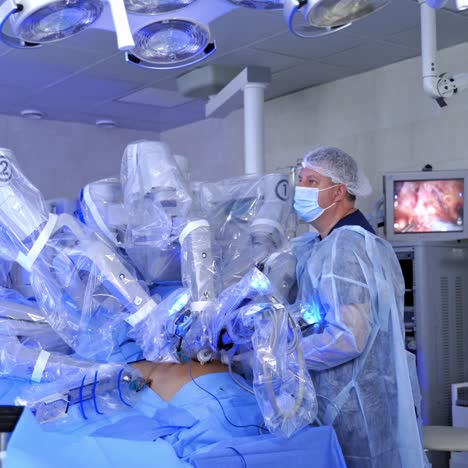 medical operation involving robot. medical robot. robotic surgery.
