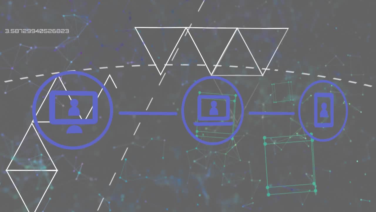 animación de iconos y red de conexiones sobre fondo oscuro