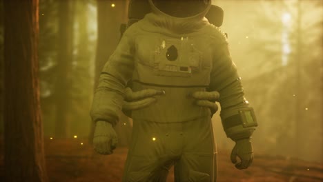 astronauta solitario en el bosque oscuro