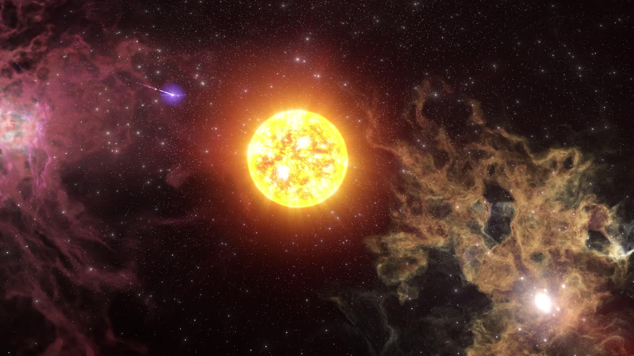 звездная ночь с светящимся солнцем и туманностью