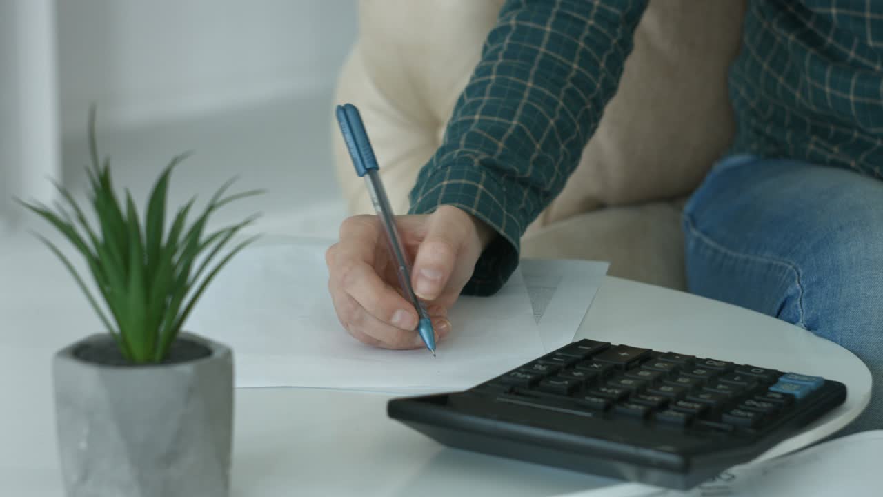 manos femeninas haciendo cálculos en la calculadora