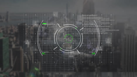 Animation-Des-Scope-Scannens-Und-Der-Finanzdatenverarbeitung-über-Dem-Stadtbild