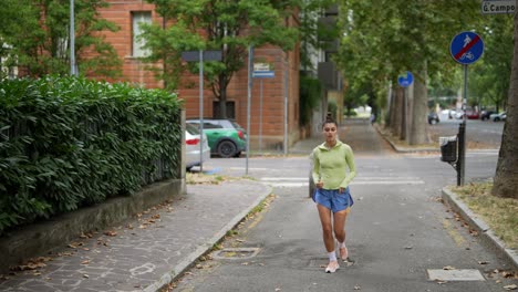 woman running in city street