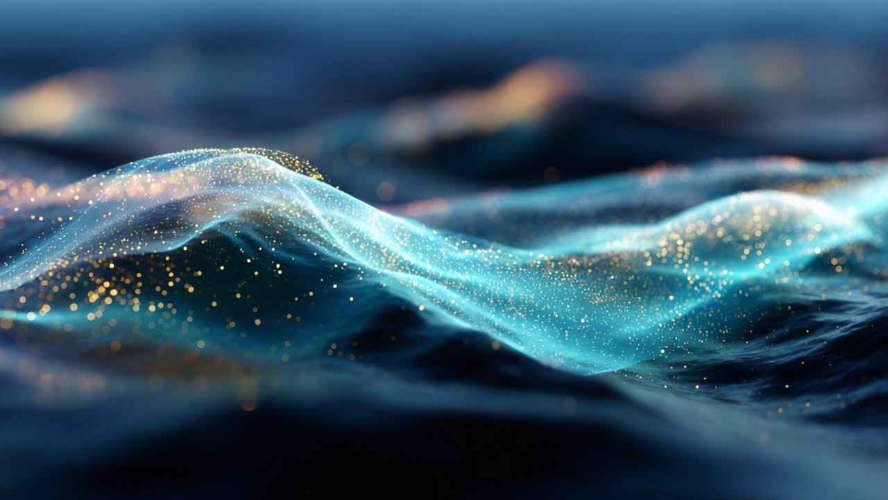 A Mesmerizing Display of Shimmering Waves at Twilight, Capturing the Beauty of Ocean Surfaces Covered in Sparkling Luminescence and Colorful Reflections Undersoft Light