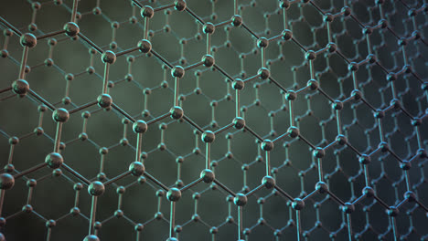 seamlessly loopable animation of the graphene structure. two rows of reflective silver carbon atoms in shape of honeycomb.  technology nanostructure fiber molecule or particle. science hexagonal.