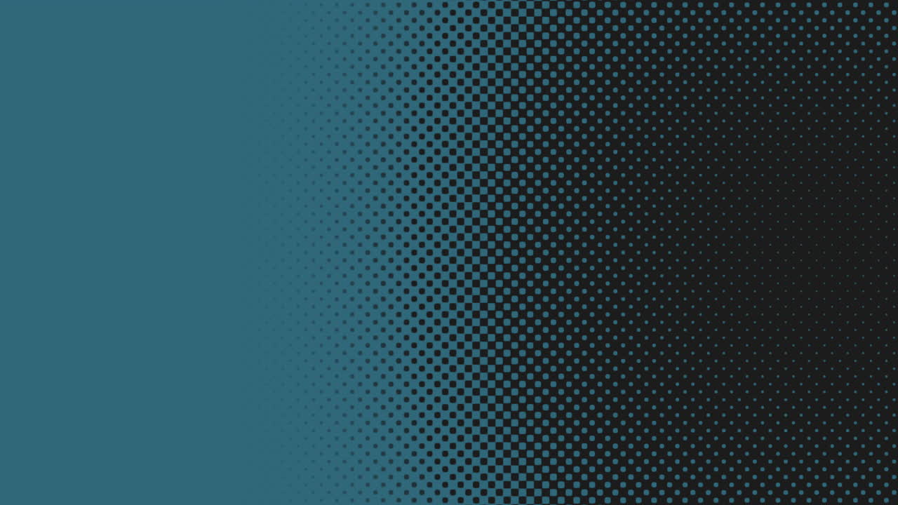 A halftone image in black and blue, divided symmetrically into dark and light blue halves. The two halves mirror each other to create a visually striking effect in this simplistic yet elegant design