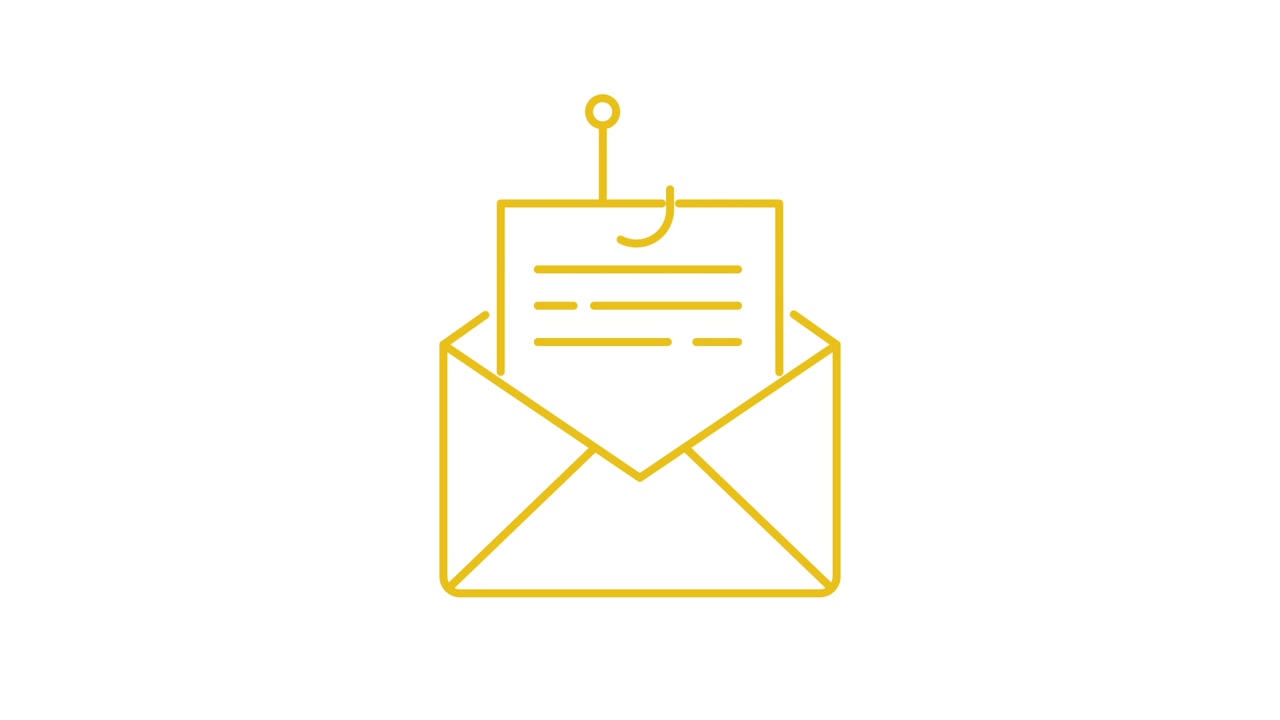 Animiertes Phishing-E-Mail-Symbol mit Angelhaken