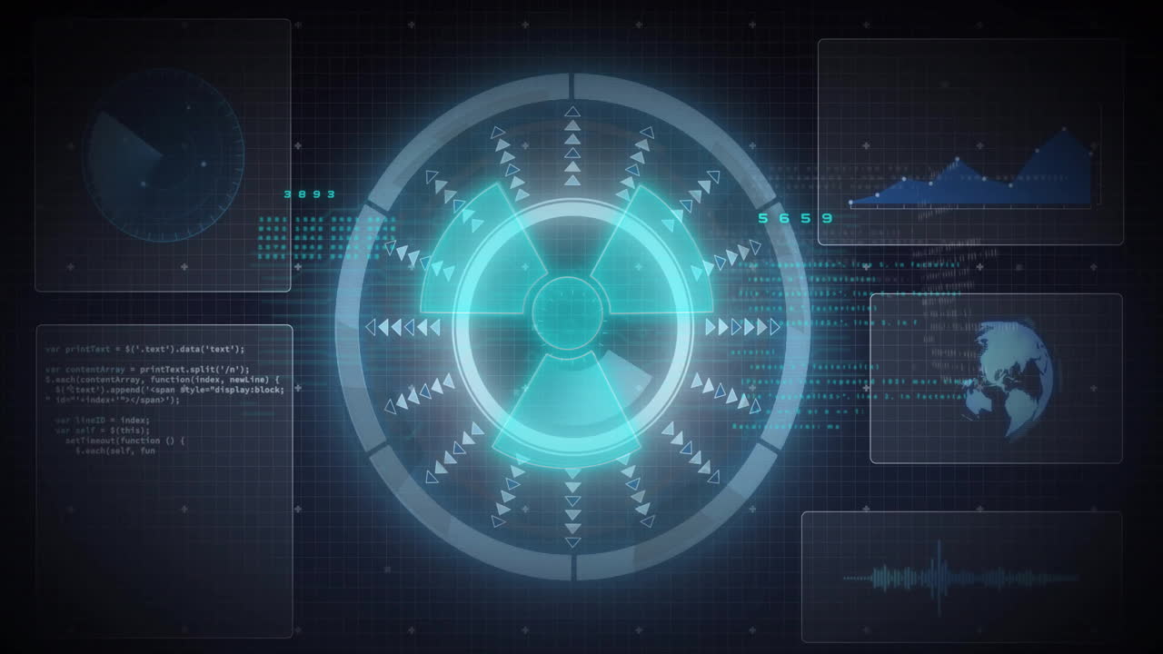 Animation of futuristic digital interface with rotating elements in school setting