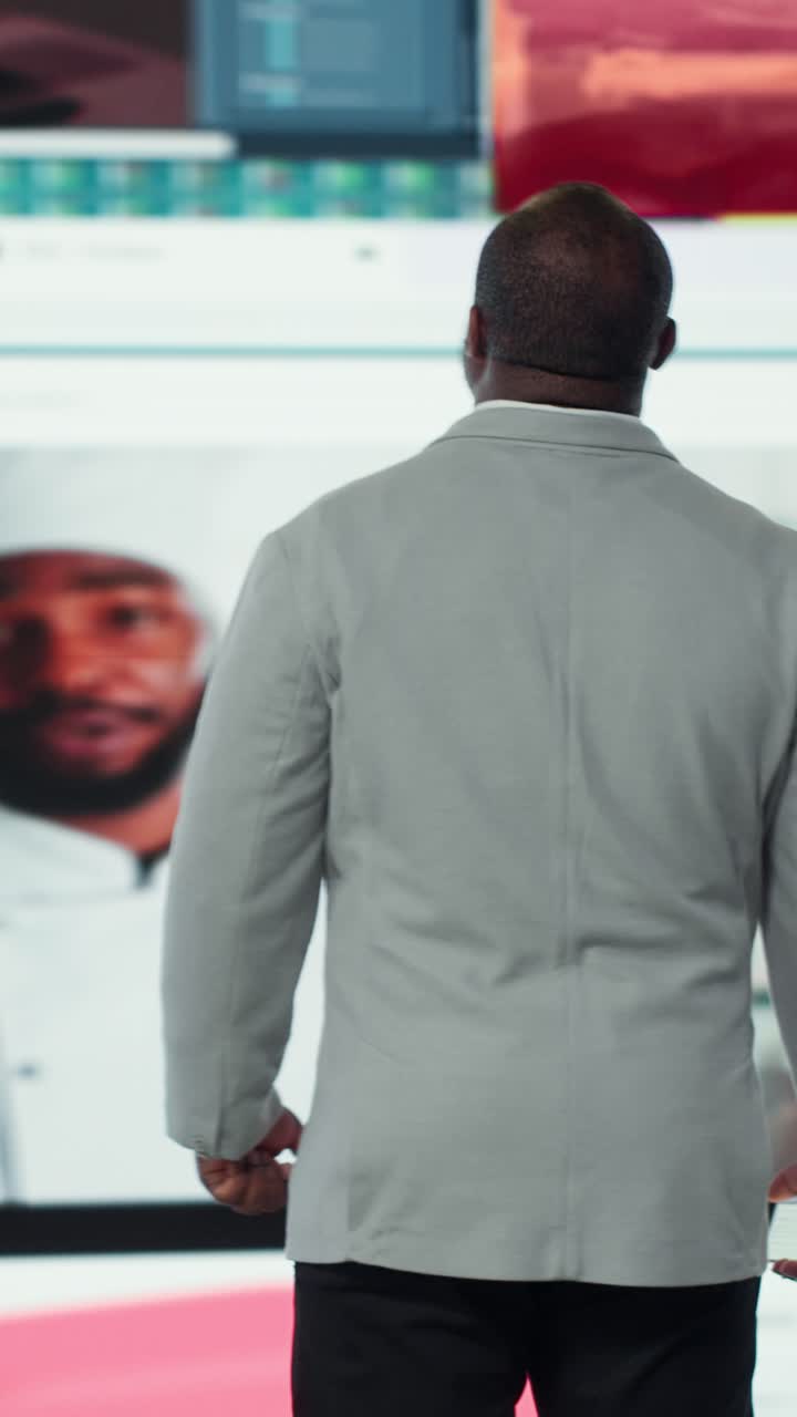 Vertical video Smiling person typing on phone touchscreen, enjoying leisure time