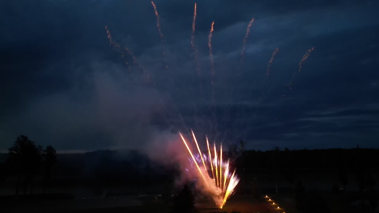 Colorful fireworks launched against a dark sky during a festival