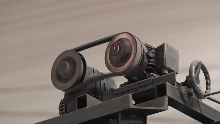 Rotating Parts With Gears Of Industrial Equipment At Factory. - Close Up
