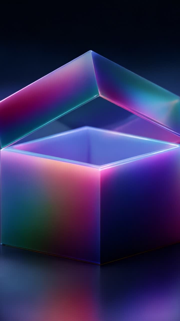 A Vibrant and Modern Transparent Box with a Colorful Opening, Showcasing Its Fluid Design and Stunning Light Reflections, Perfect for Creating a Mystical and Artistic Atmosphere in Any Environment