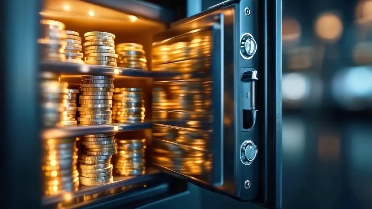 A safe filled with coins