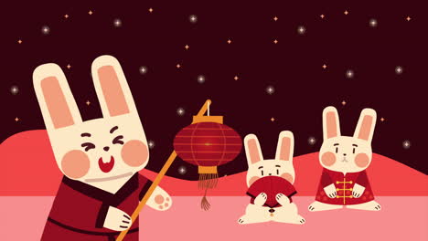 group of chinese rabbits animation